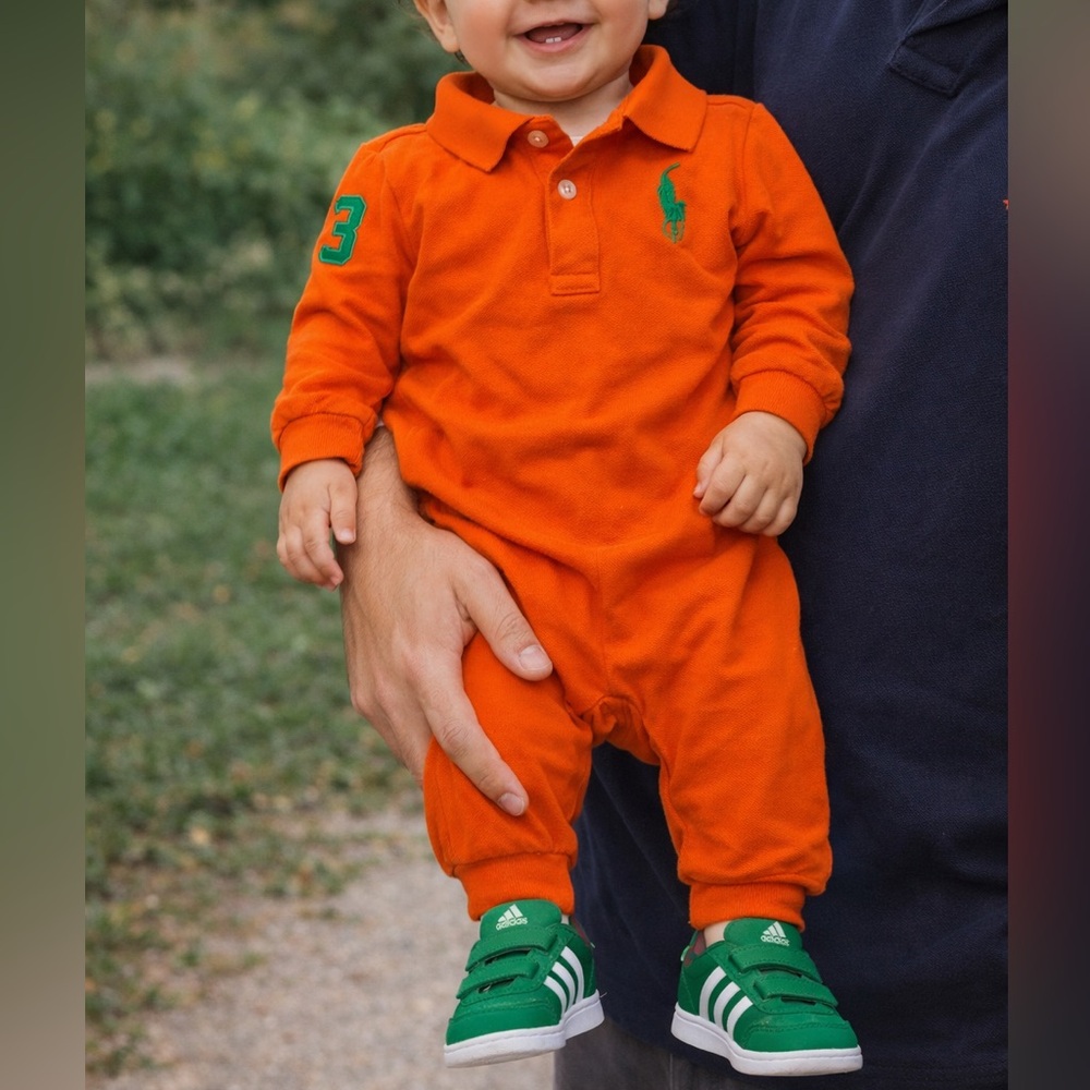 Ralph Lauren Orange Polo Baby Romper (6 Mon)